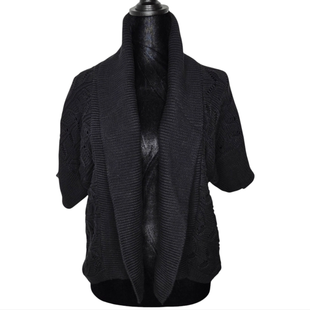 Liz Claiborne Axcess Knit Shrug Open Cardigan Size M Black Cotton Witch Academia